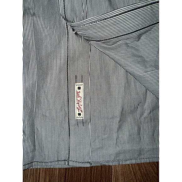 Lucky Brand Western Shirt XX Large Blue White Pinstripe Cotton Long Sleeve Snap - Picture 6 of 10